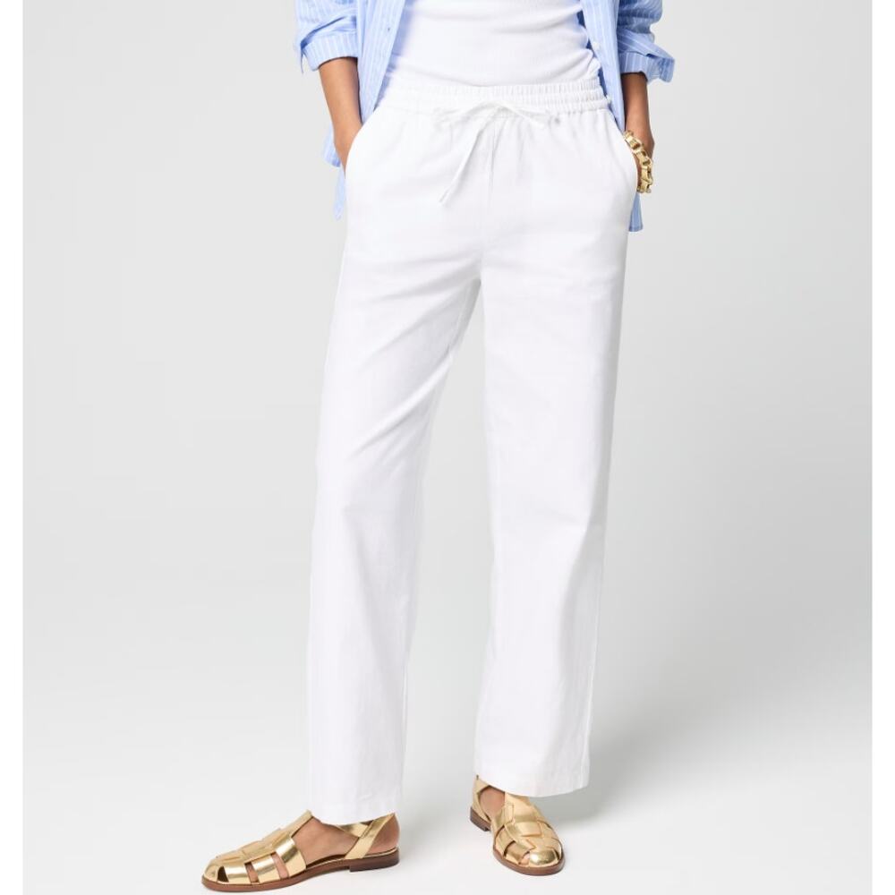 J CREW White Linen-blend Slim Wide Leg Pants Size 6 TALL Drawstring Casual - Picture 3 of 10